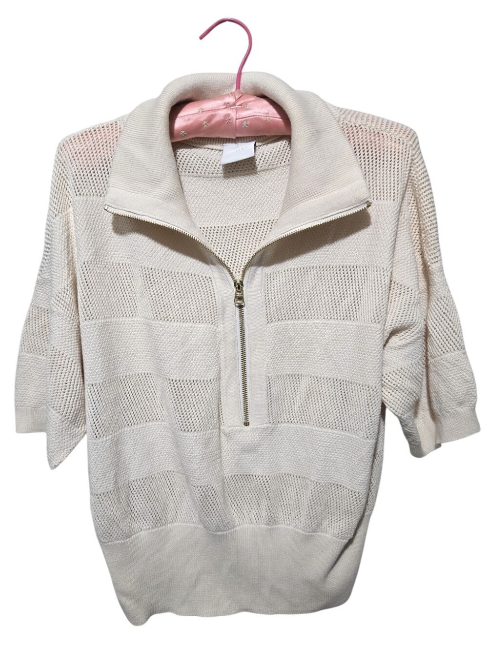 Varley Kembria Mesh Stripe Half Zip Short Sleeve Top - Off White - Size M (EUC)